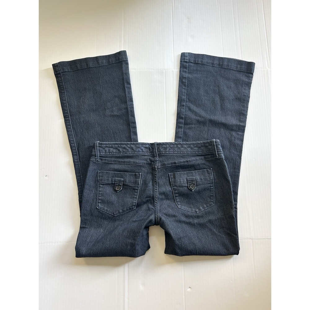 2000s Low Rise Flared Jeans Button Y2K Grunge Office Siren Parisian Twee Preppy - Picture 2 of 10